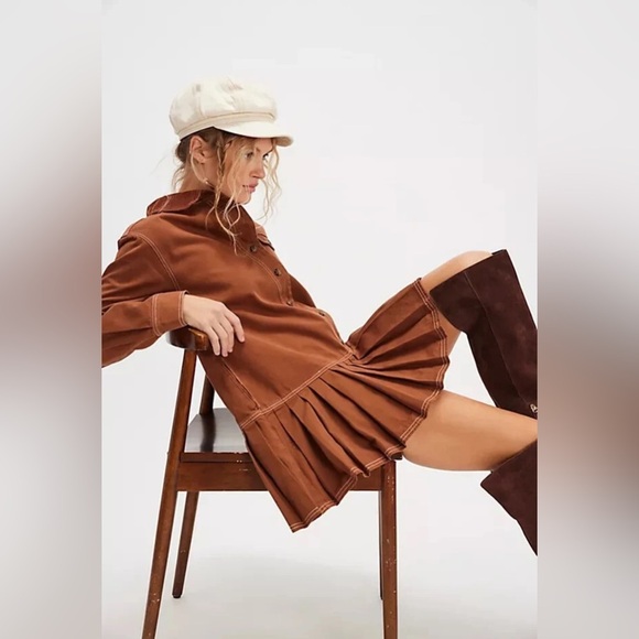 🍂Free People Connor Midi Dress in Brown – Size Medium - Picture 2 of 10